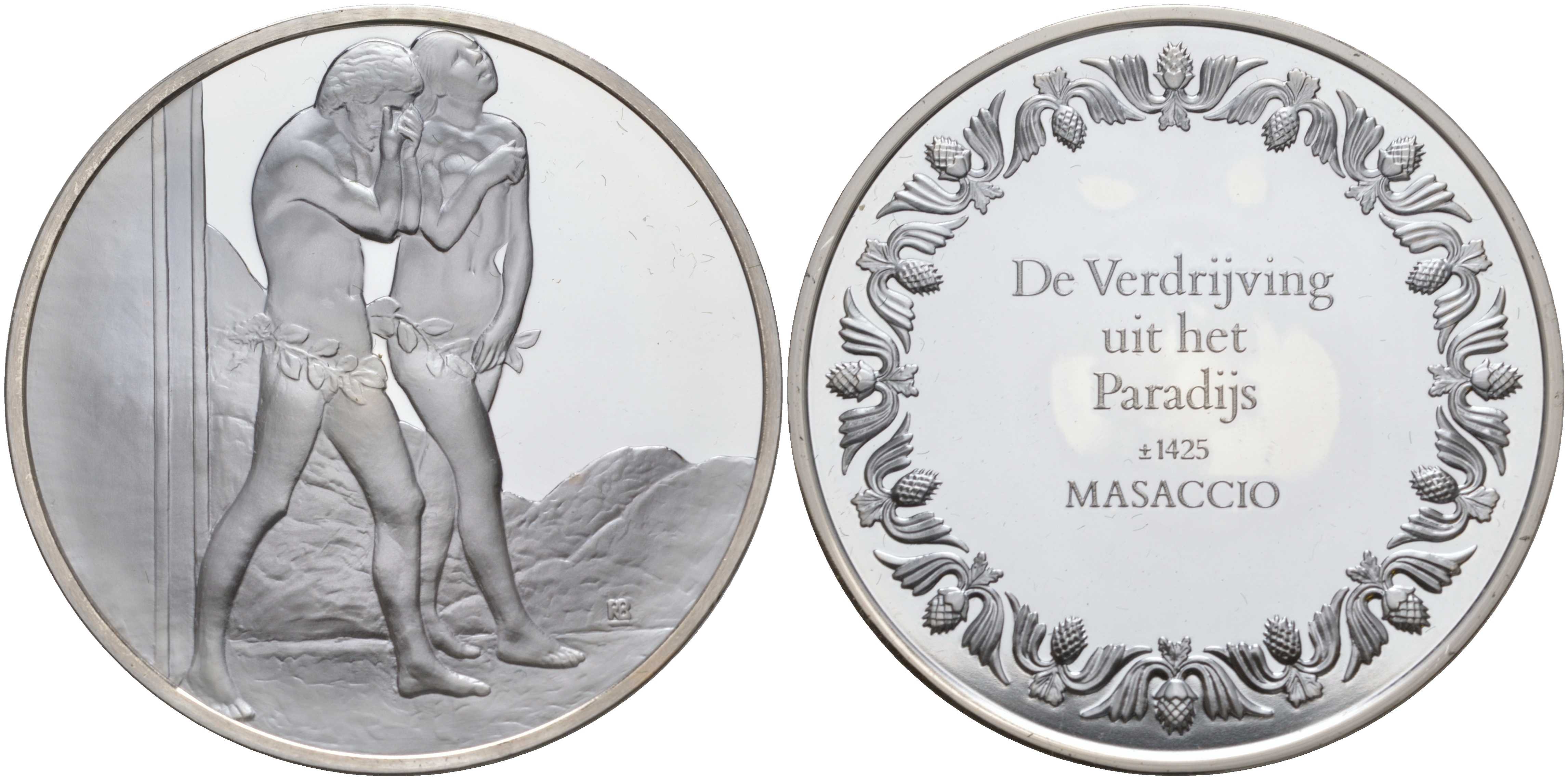 Нидерланды медаль ND Адам и Ева, изгнание из Рая, 51,8 грамм серебро PROOF 00-00