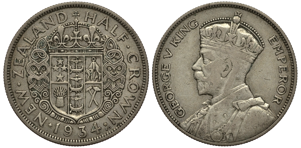 Новая Зеландия 1/2 кроны 1934 Георг V (1910-1936) KM 5 серебро 272-831