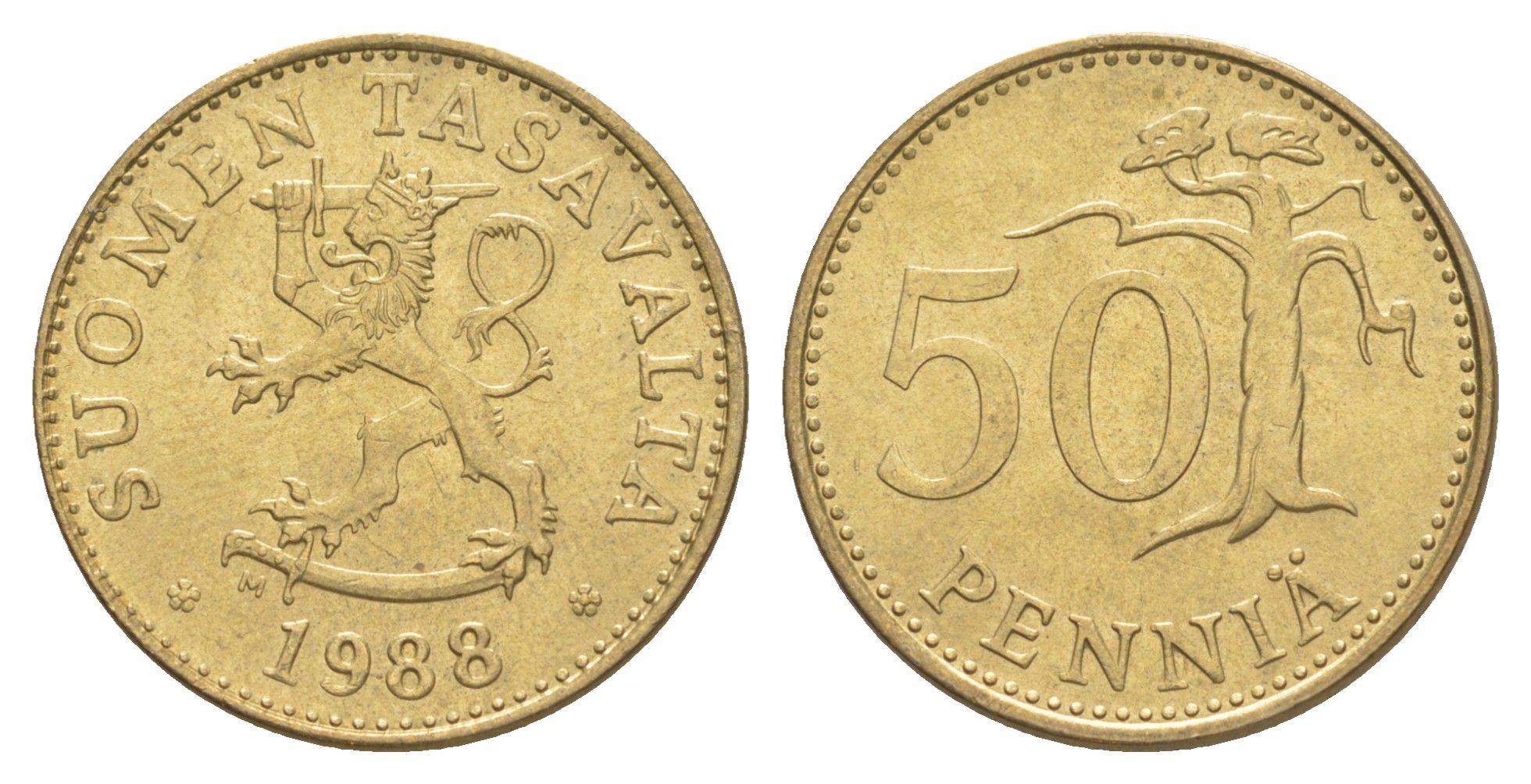 Финляндия 50 пенни 1988 KM 48 алюминиевая бронза UNC 4648-524