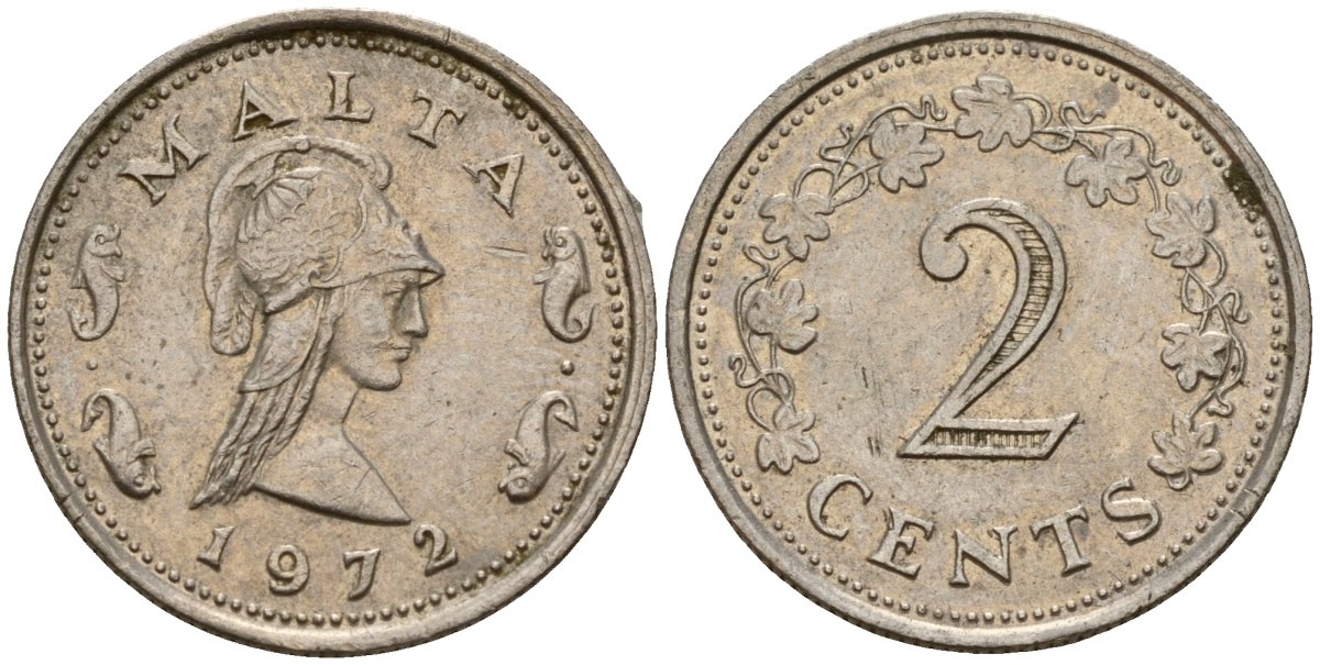 Мальта 2 цента 1972 Пентесилея, царица амазонок KM 9 медь цинк 4154-654