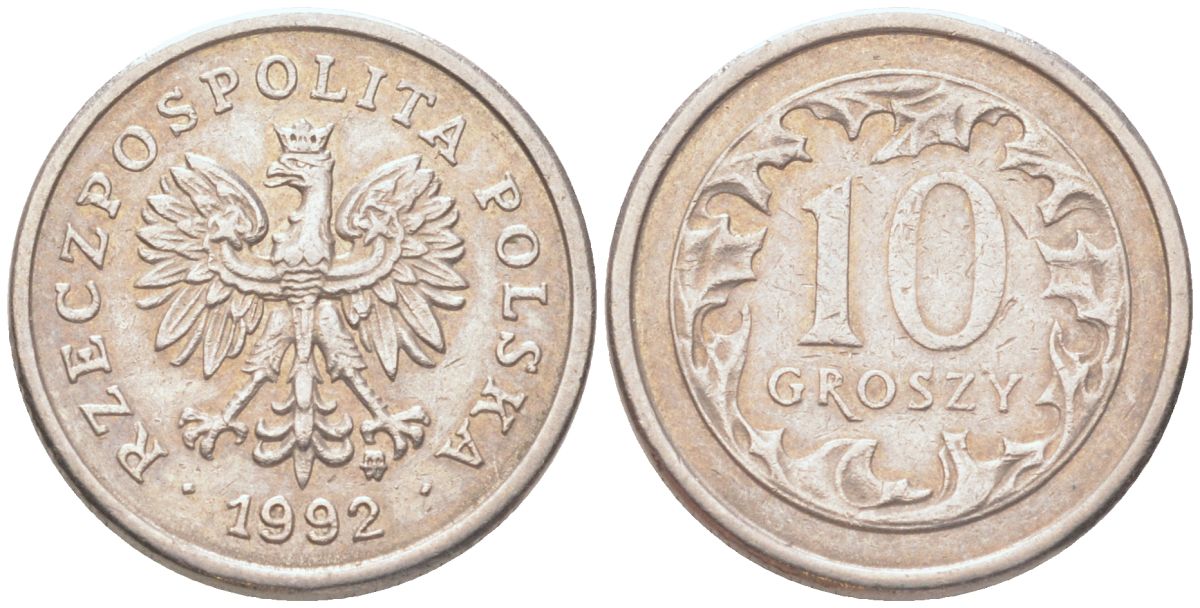 Польша 10 грошей 1992 Y 279 медно-никель UNC 4614-632