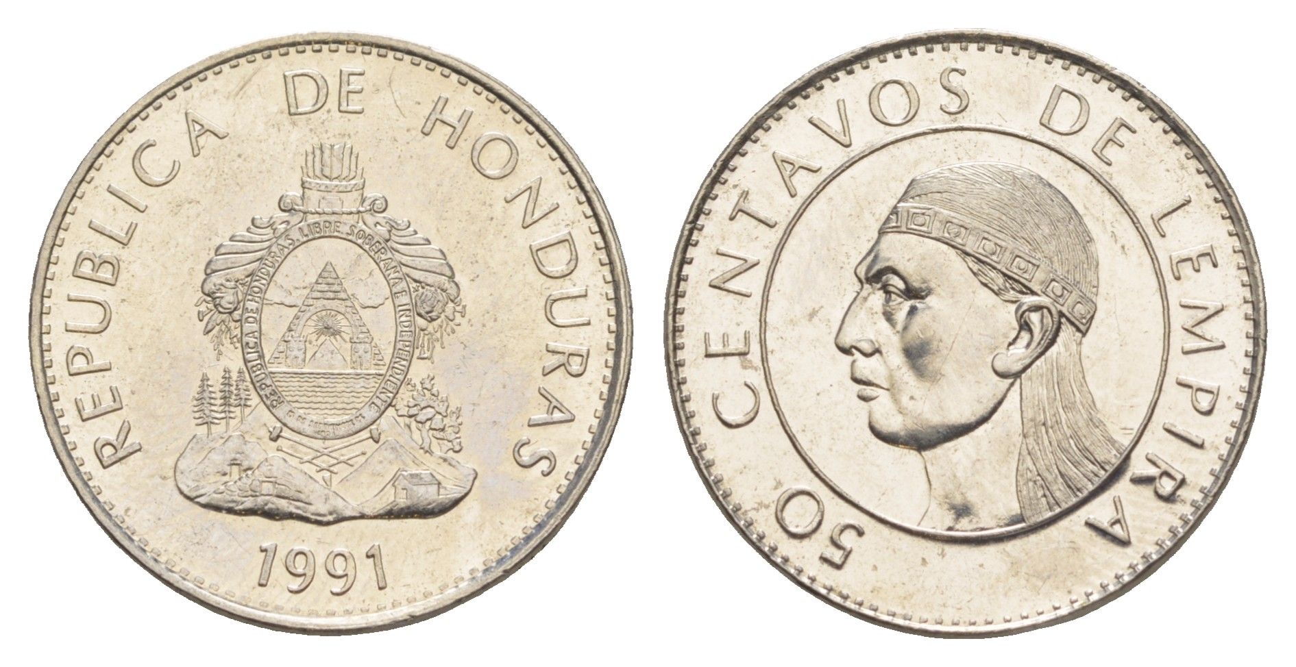 Гондурас 50 сентаво 1991 KM 84a.1 сталь плакированная никелем UNC 4642-821
