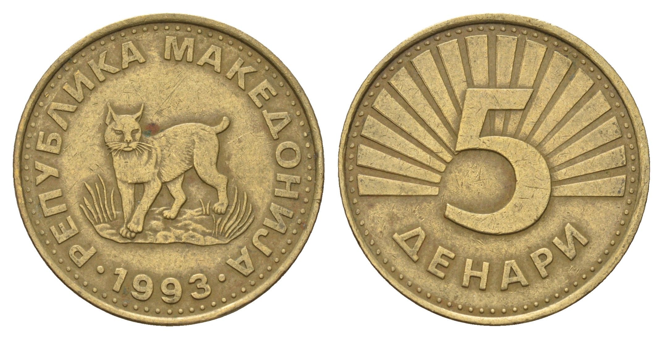 Македония 5 денаров 1993 KM 4 латунь 4703-445