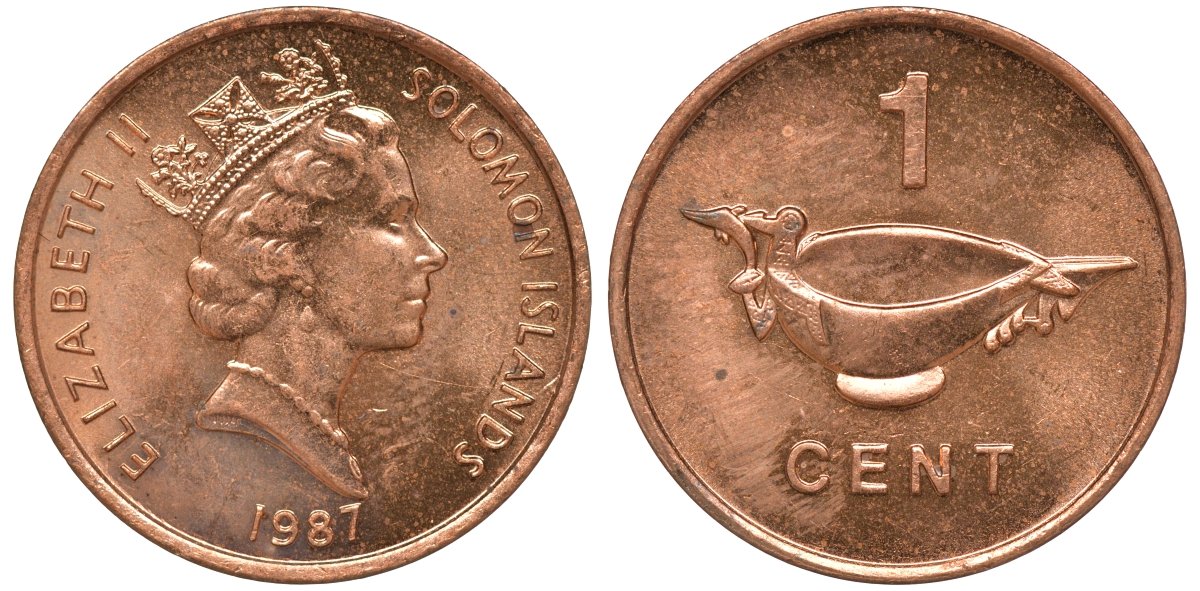 Соломоновы острова 1 цент 1987 Елизавета II (1953-) KM 24 сталь плакированная бронзой aUNC 4602-934