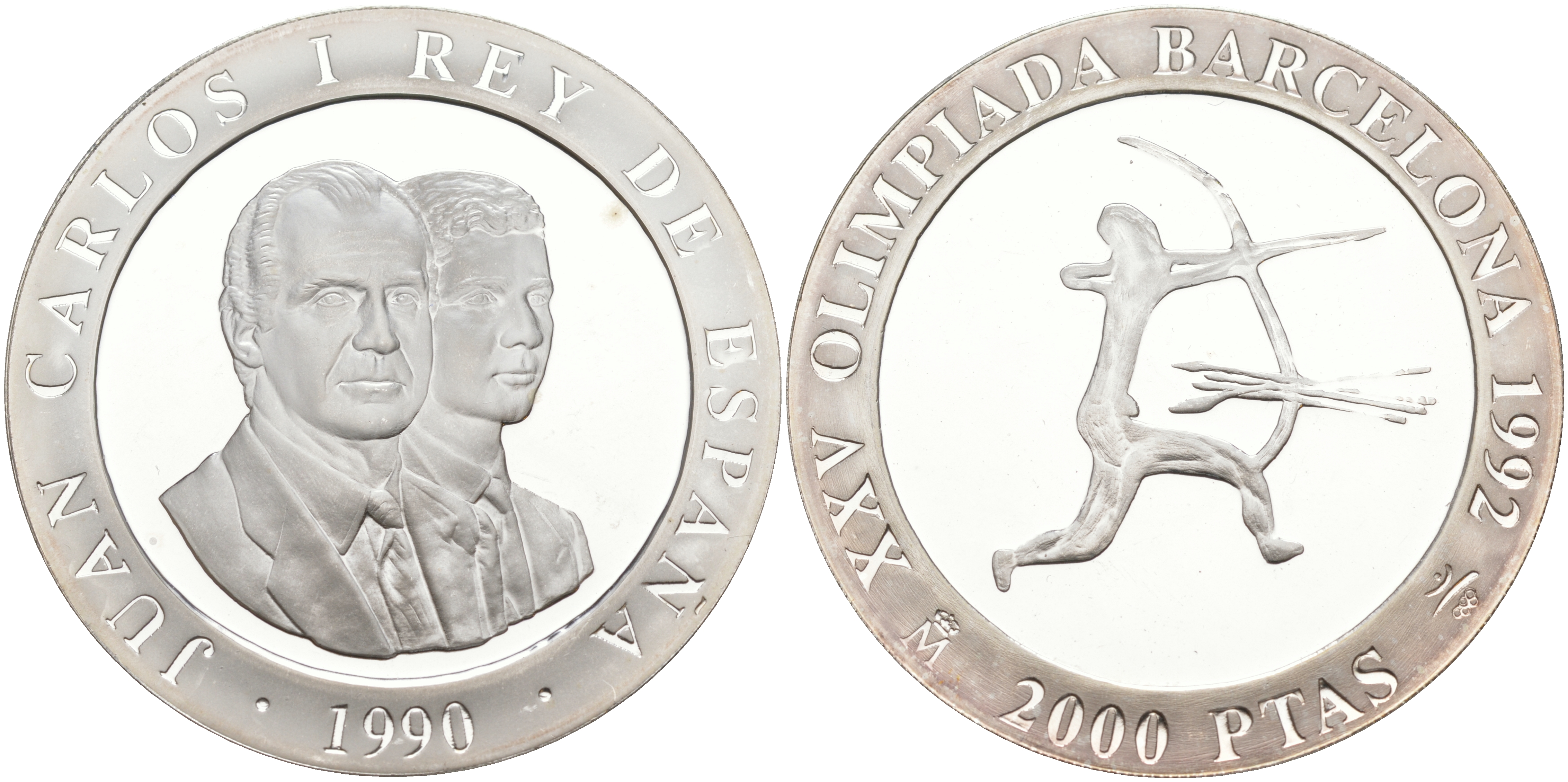 Испания 2000 песет 1990 XXV летние Олимпийские игры 1992 года в Барселоне, стрельба из лука KM 861 серебро PROOF 1072-8-32