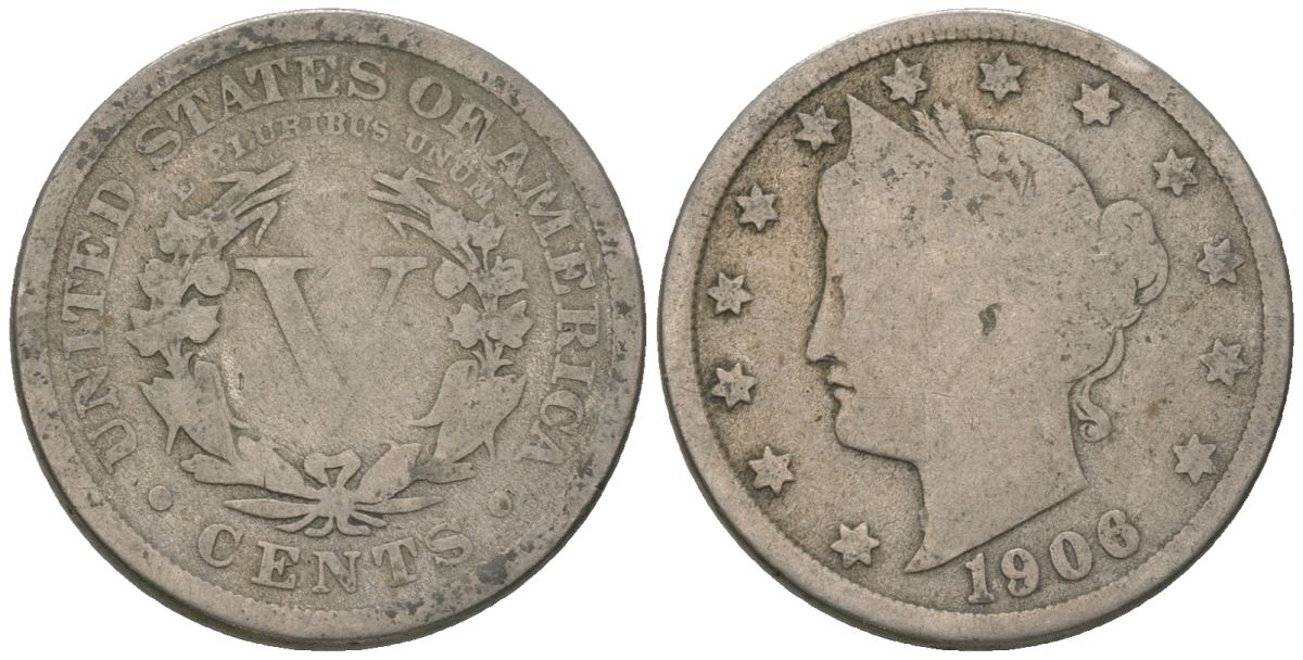 США 5 центов 1906 голова свободы KM 112 медно-никель 3336-144