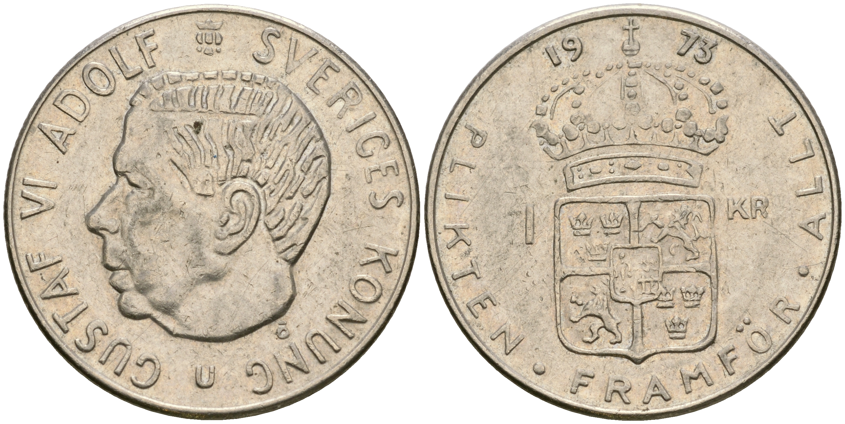 Швеция 1 крона 1973 Густав VI Адольф (1950-1973) KM 826а медь плакированная медно-никелем 25-1124
