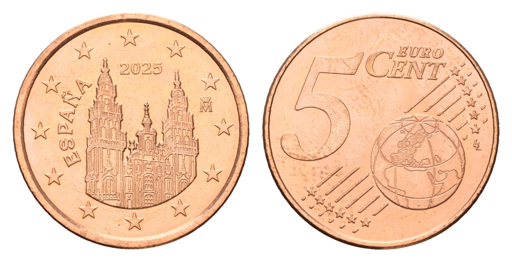 Испания 5 евроцентов 2025 тираж 2.500 экземпляров KM 1146 сталь плакированная медью BU 4174-964