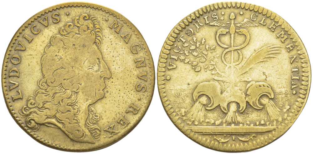 Франция жетон ND Людовик XIV (1643-1715), VICTORIS CLEMENTIA (ПОБЕДА МИЛОСЕРДИЯ), диаметр 25,5 мм.  латунь    210-126