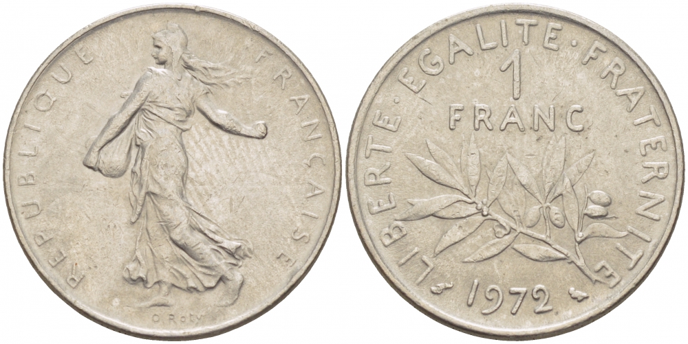 ФРАНЦИЯ 1 ФРАНК 1972 СЕЯТЕЛЬ KM 925.1 никель 3856-936