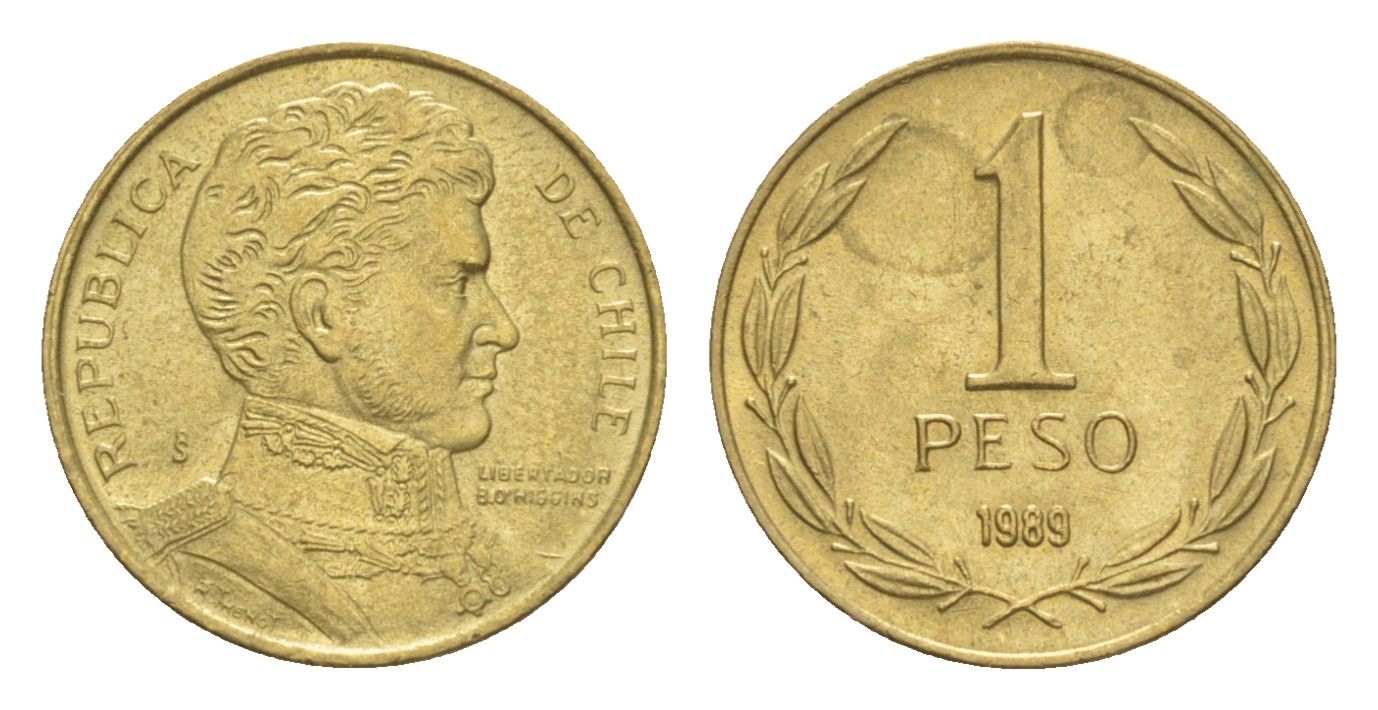 Чили 1 песо 1989 KM 216 алюминиевая бронза UNC 4636-433