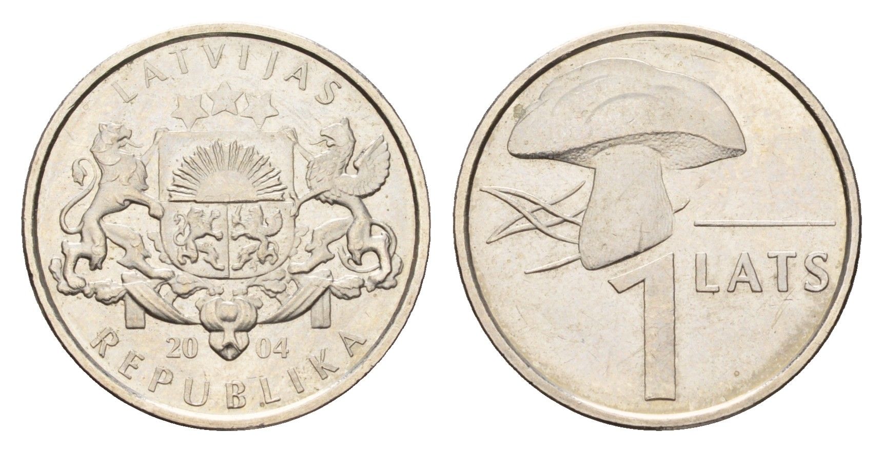 Латвия 1 лат 2004 гриб KM 67 медно-никель UNC 4679-319