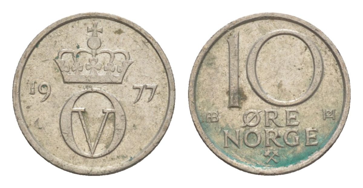 Норвегия 10 эре 1977 Улаф V (1957-1991) KM 416 медно-никель 4632-1162