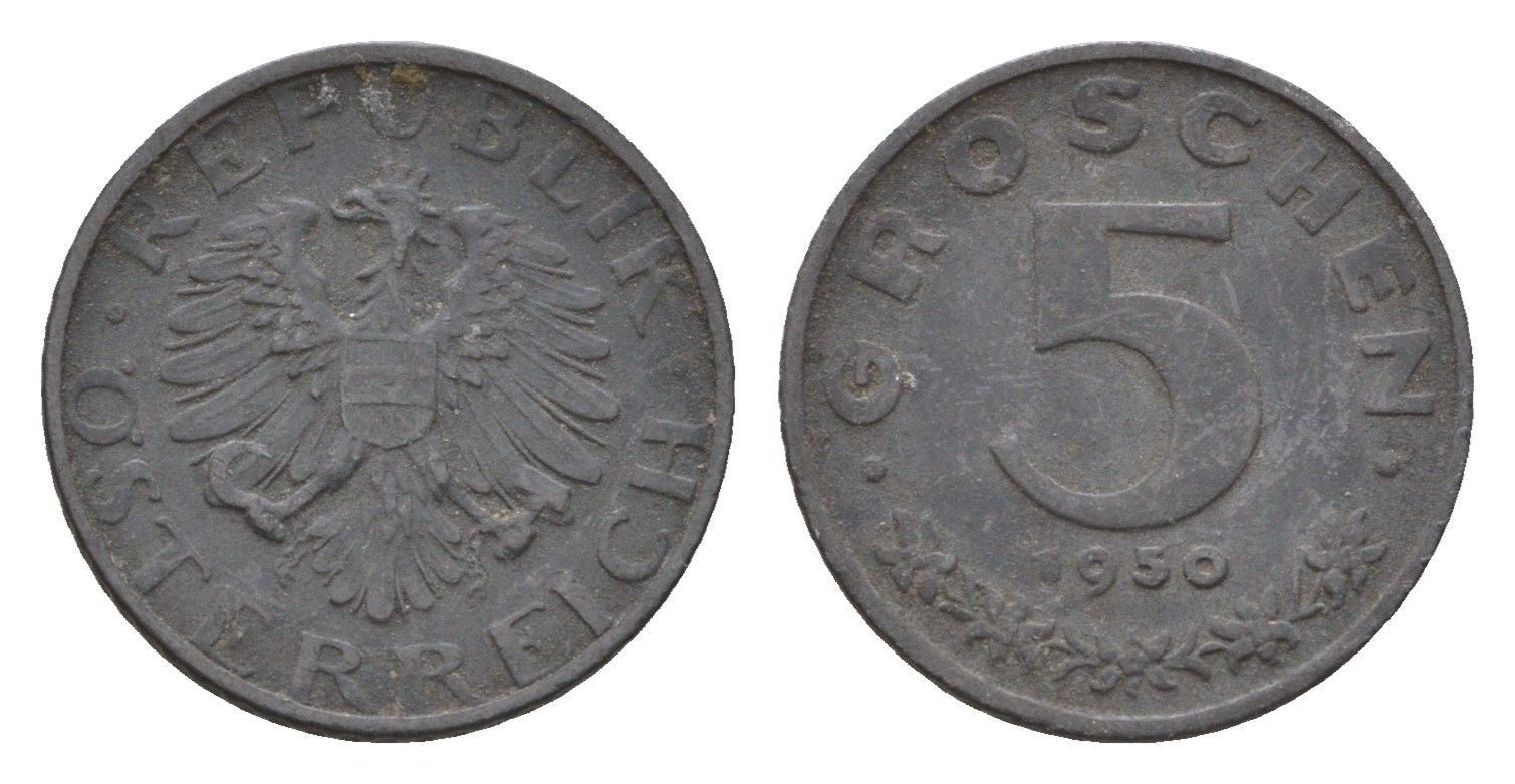 Австрия 5 грошей 1950 KM 2875 цинк 4669-1234