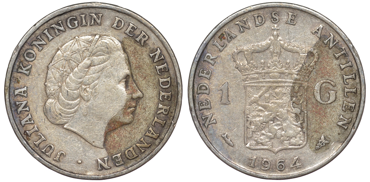 Нидерландские Антилы 1 гульден 1964 Юлиана (1948-1980) KM 2 серебро 36-1031