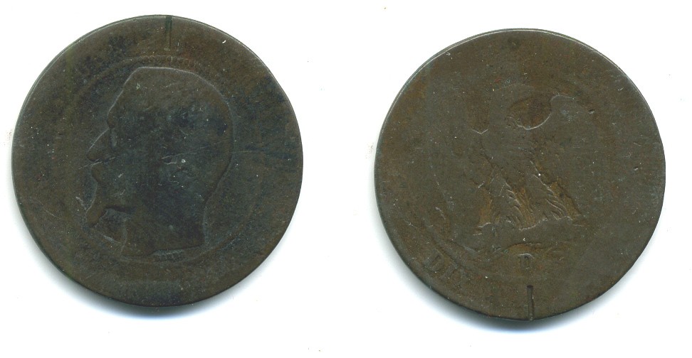 ФРАНЦИЯ 10 САНТИМОВ 187Х D KM 771.4 бронза 84-634