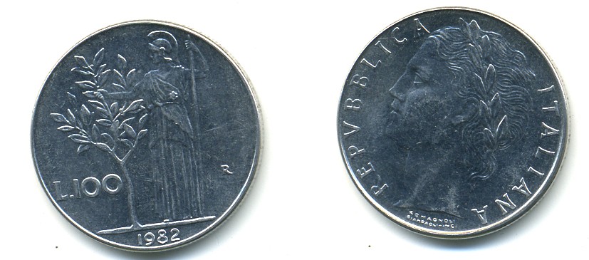 ИТАЛИЯ 100 ЛИР 1982 KM 96.1 сталь 4379-415