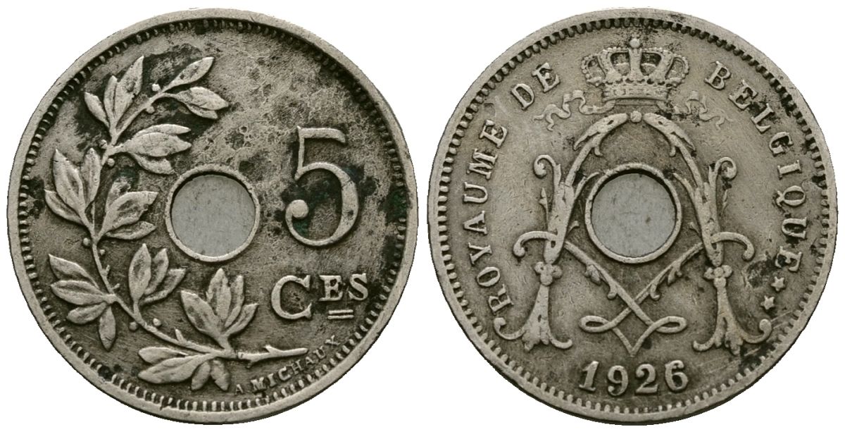 Бельгия 5 сантимов 1926 Belgique KM 66 медно-никель 4173-547