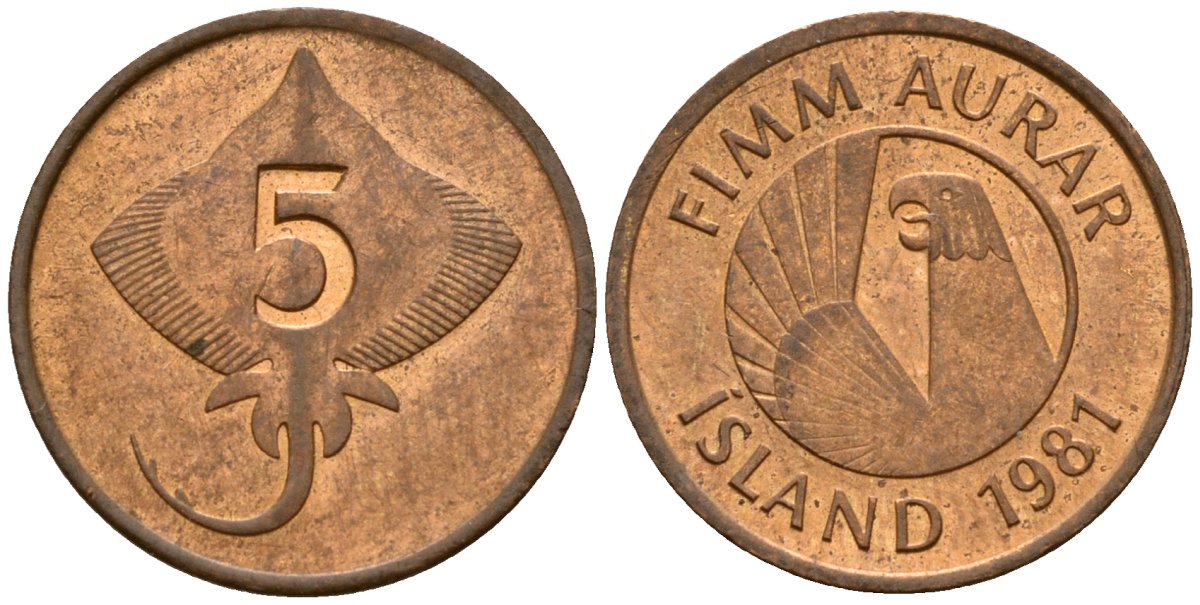 Исландия 5 эйре 1981 скат KM 24 бронза 4174-835