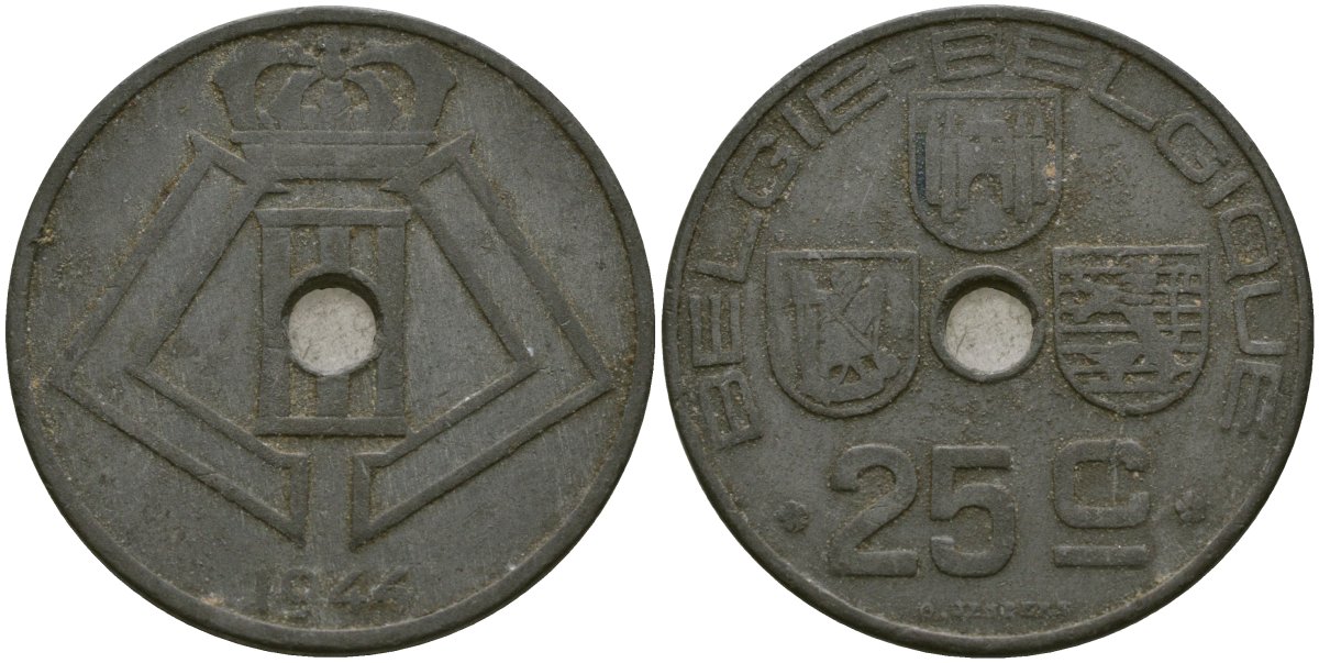 Бельгия 25 сантимов 1946 BELGI? - BELGIQUE KM 132 цинк 4132-236