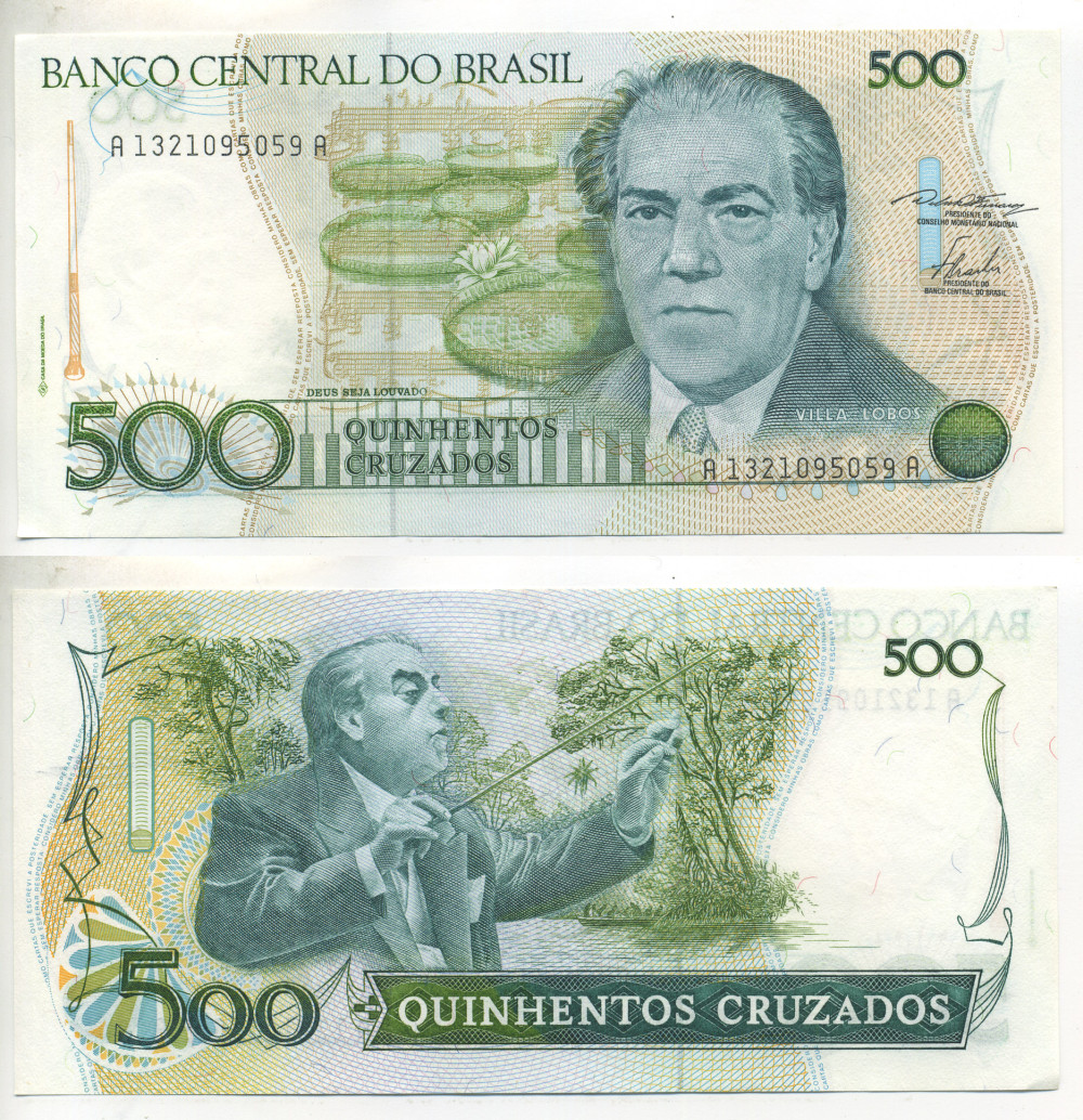Бразилия 500 крузадо ND (1986-1988) ПОДПИСЬ 23 Pick 212а бумага aUNC 6266-41-3-2