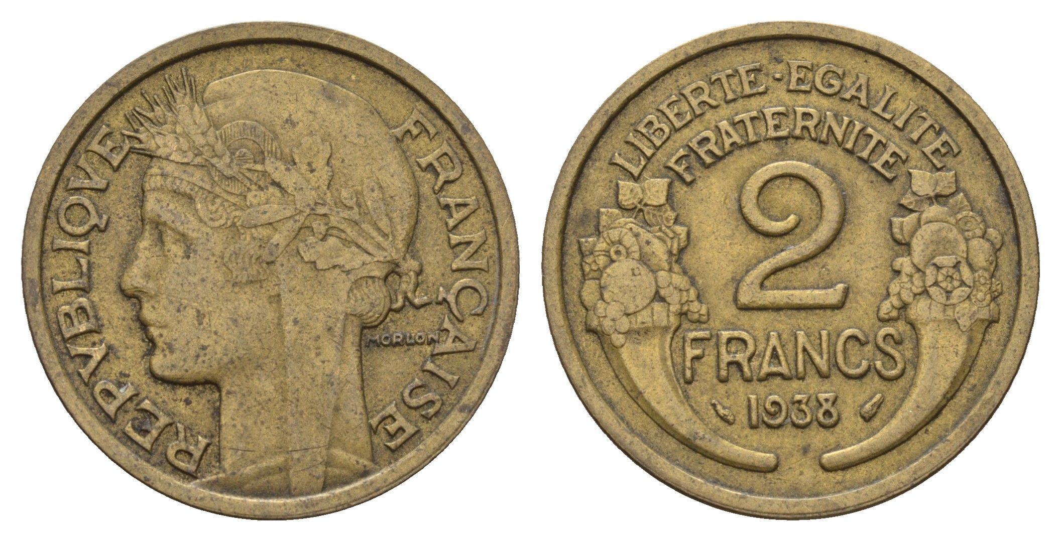Франция 2 франка 1938 KM 886, Le Franc 268.9 алюминиевая бронза 4121-324