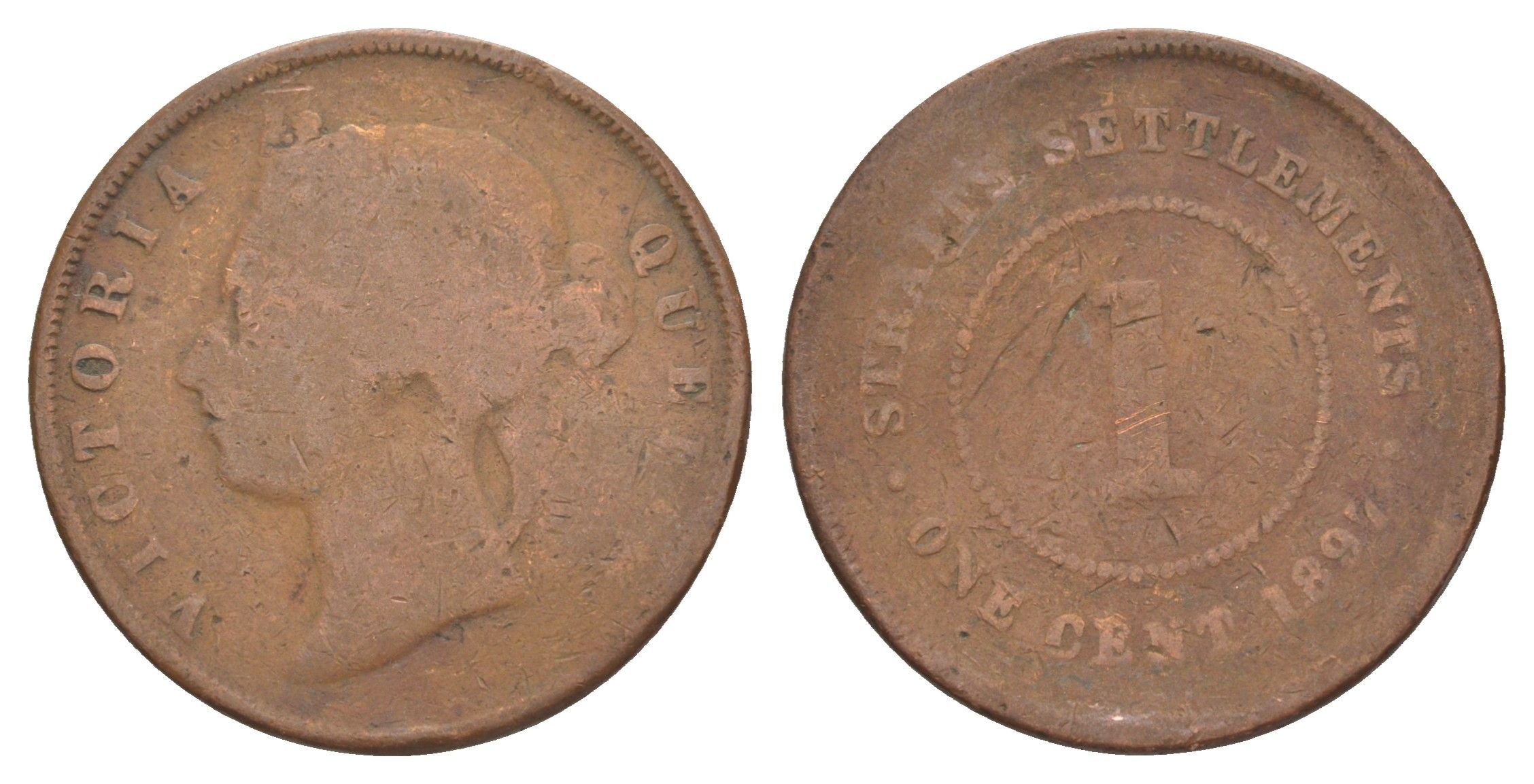Стрейтс Сетлментс 1 цент 1897 Виктория (1837-1901) KM 16 бронза 4642-415