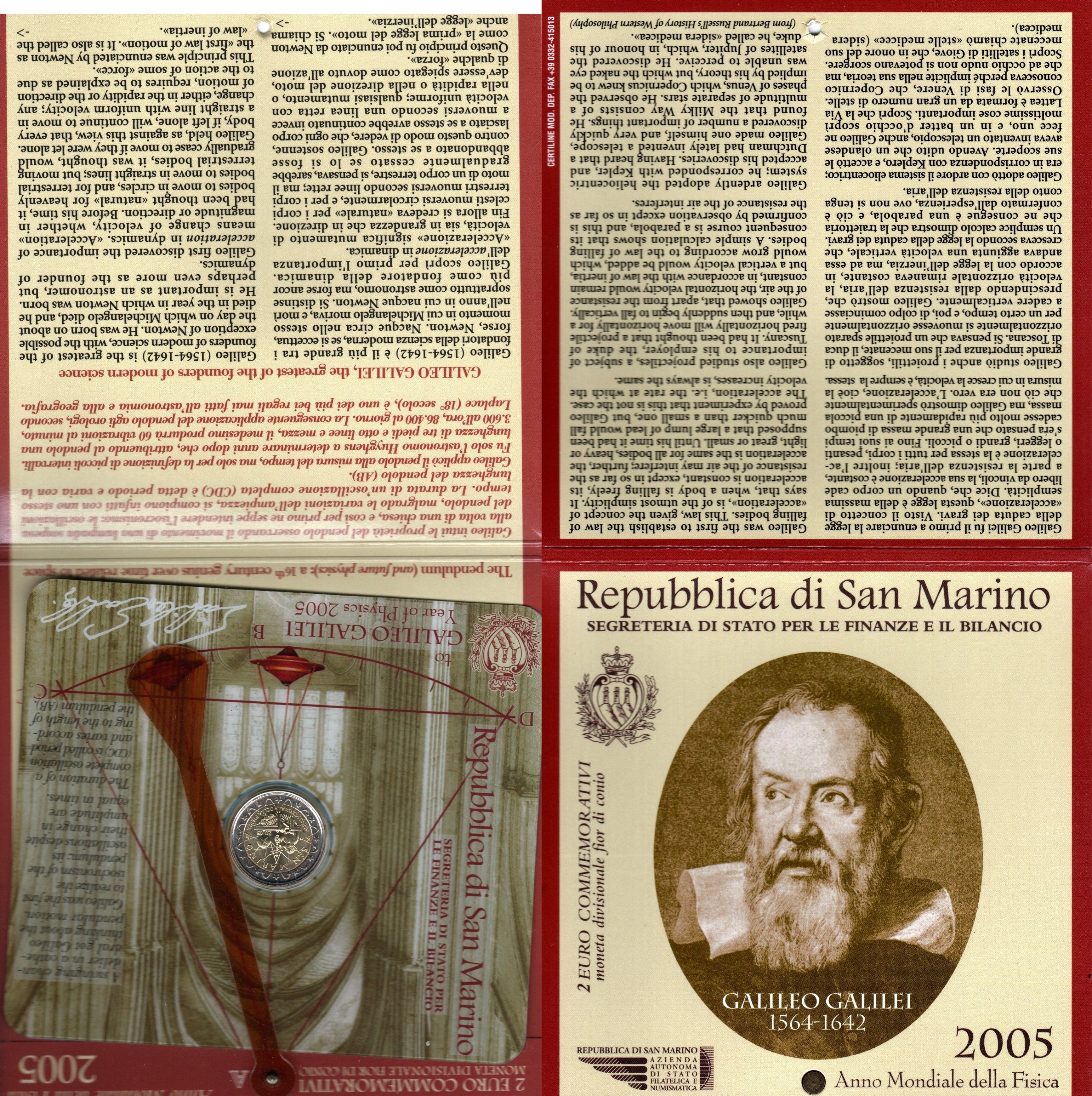 Сан-Марино 2 евро 2005 2005 — Всемирный год физики, в оригинальном буклете KM 469 биметалл UNC 8-2-01-04