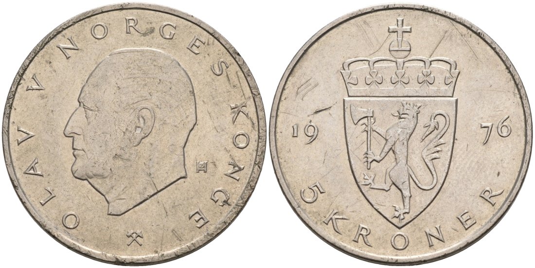 Норвегия 5 крон 1976 Улаф V (1958-1991) KM 420 медно-никель 4572-231