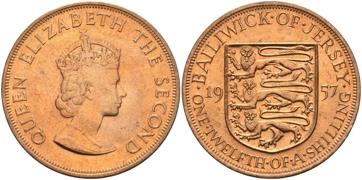 Джерси 1/12 шиллинга 1957 Елизавета II (1952-2022) KM 21 бронза aUNC 4367-333