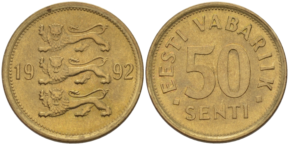 ЭСТОНИЯ 50 ЦЕНТОВ 1992 KM 24 латунь 66-735