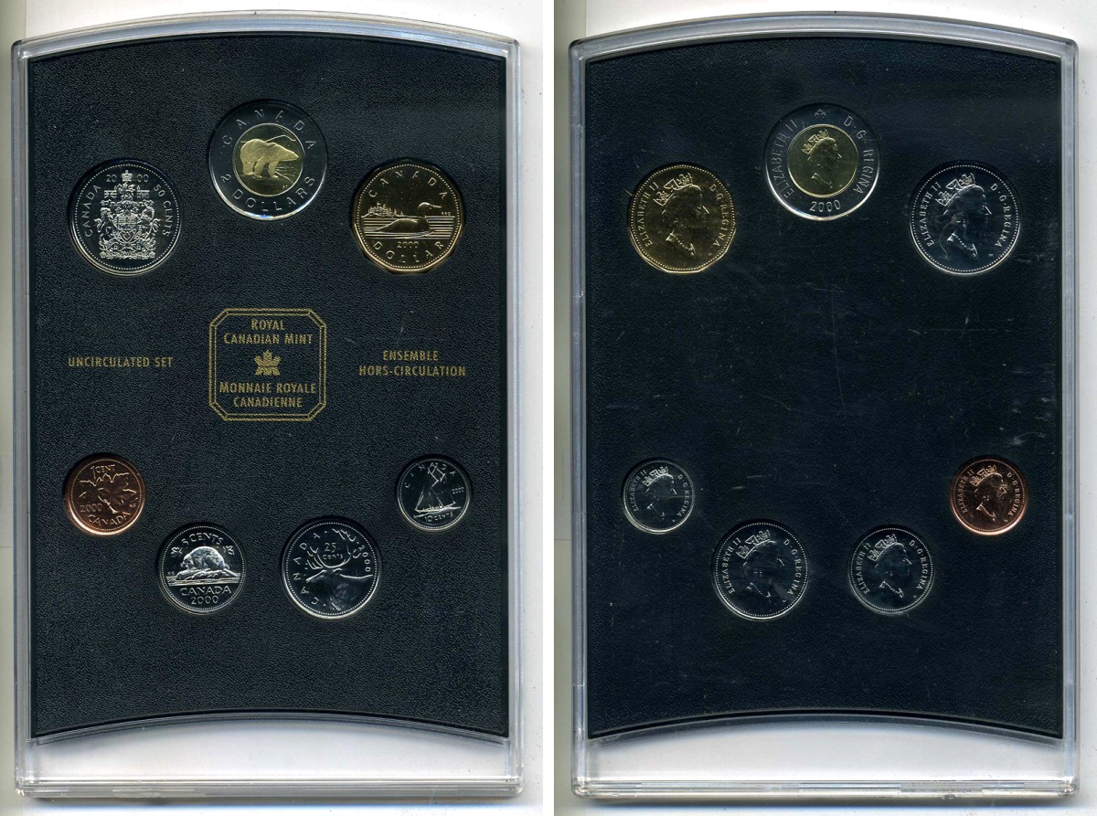 Канада набор из 7 монет 2000 официальный годовой набор, оригинальная пластиковая упаковка BUNC 3-4-9-07
