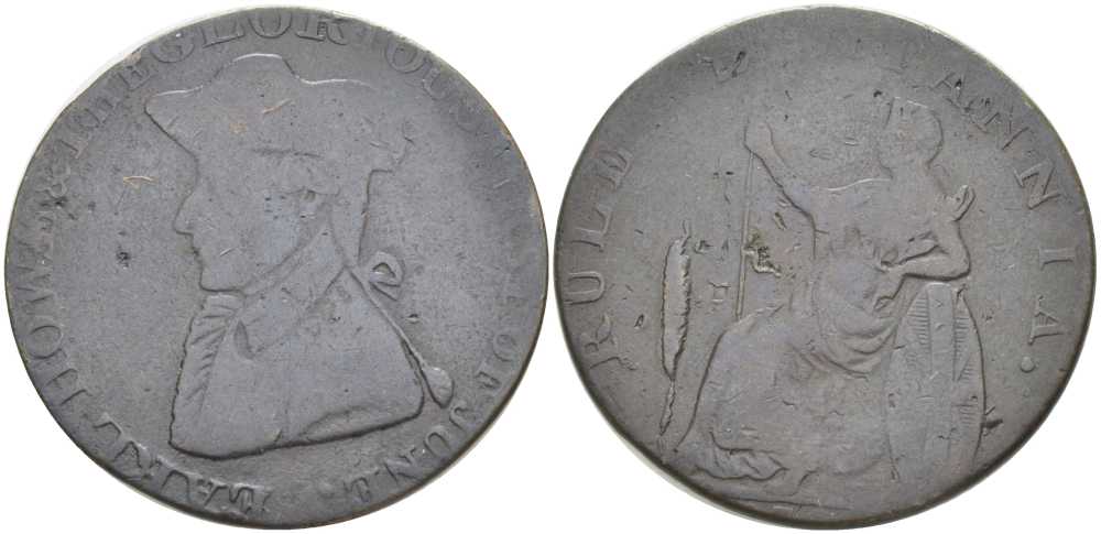 Великобритания 1/2 пенни 1794 Хэмпшир - Эмсворт Dalton & Hamer 21, Atkins 10 медь 31-137