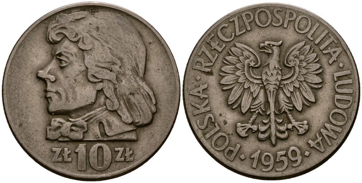 Польша 10 злотых 1959 MW, Тадеуш Костюшко, первый год KM 50 медно-никель 4168-732