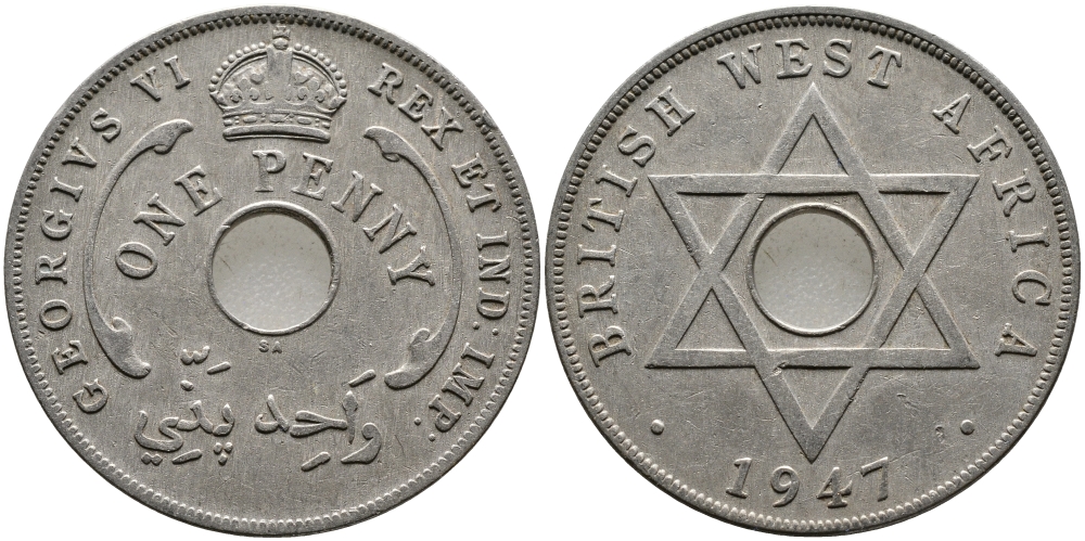 Британская Западная Африка 1 пенни 1947 Георг VI (1937-1952) KM 19 медно-никель 1523-515
