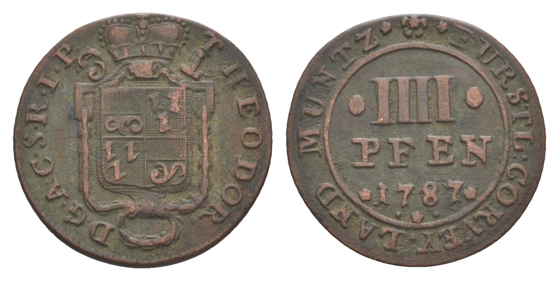 Корвей 4 пфеннига 1787 KM 171 медь 633-1243