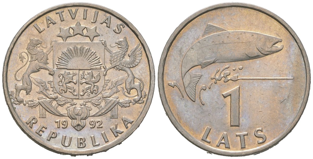 Латвия 1 лат 1992 KM 12 медно-никель aUNC 4571-1115