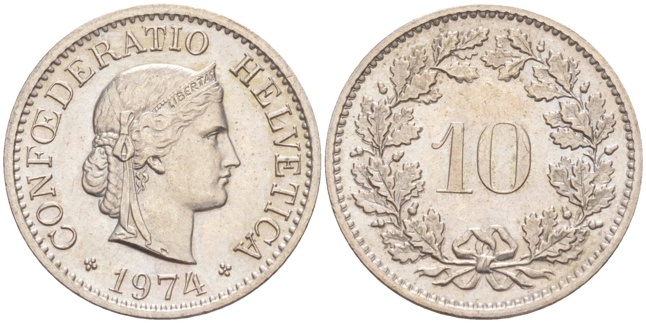 Швейцария 10 раппенов 1974 KM 27 медно-никель 212-1035