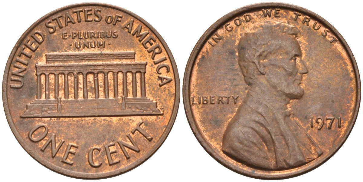 США 1 цент 1971 Линкольн KM 201 медь цинк 4115-869
