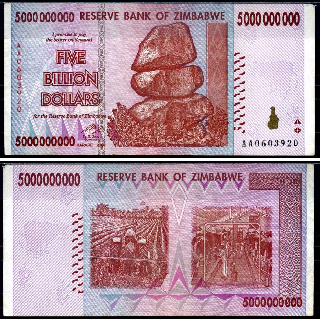 Зимбабве 5000000000 долларов 2008 Pick 84 бумага 7376-35-2-1