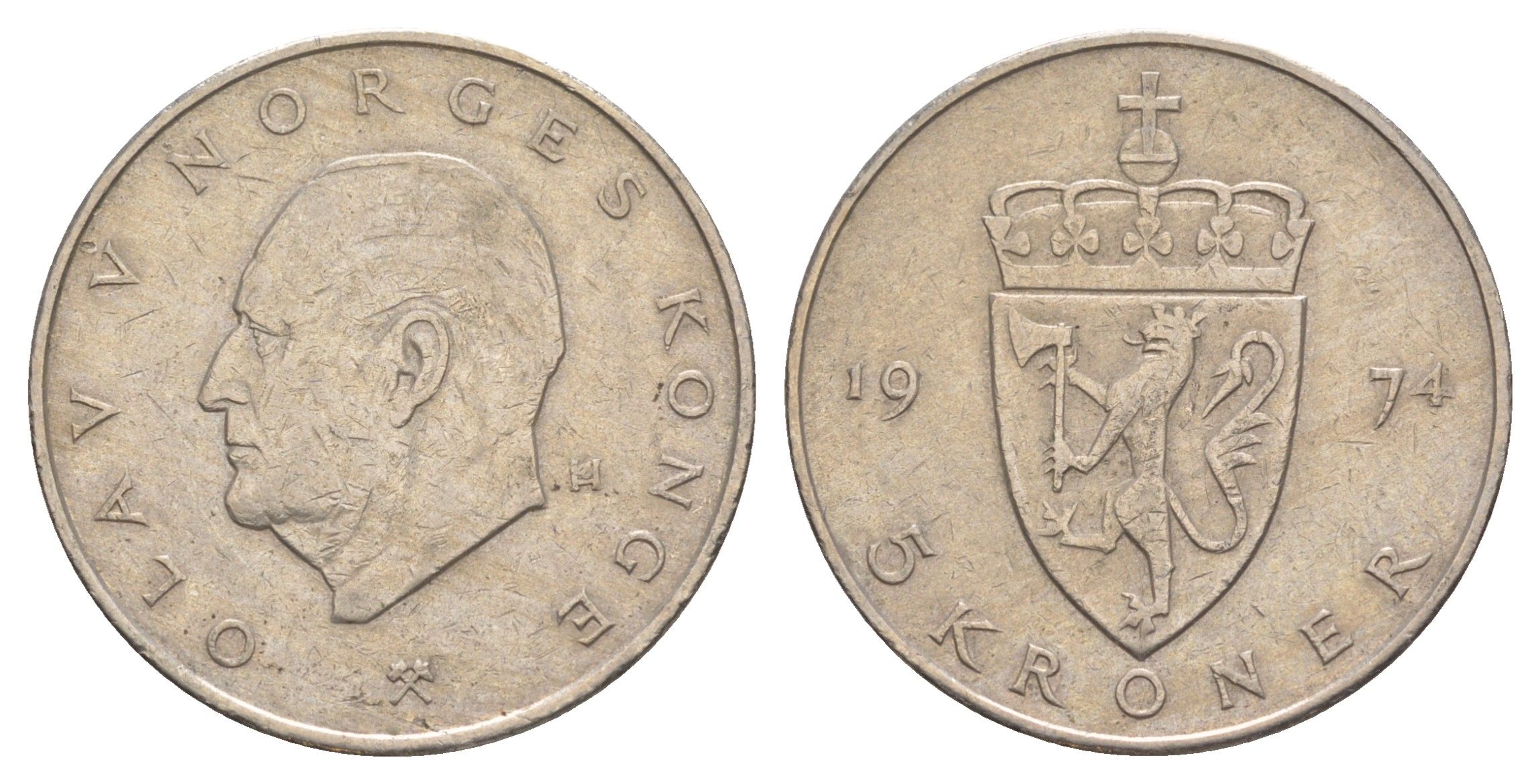 Норвегия 5 крон 1974 Улаф V (1957-1991) KM 420 медно-никель 4162-432