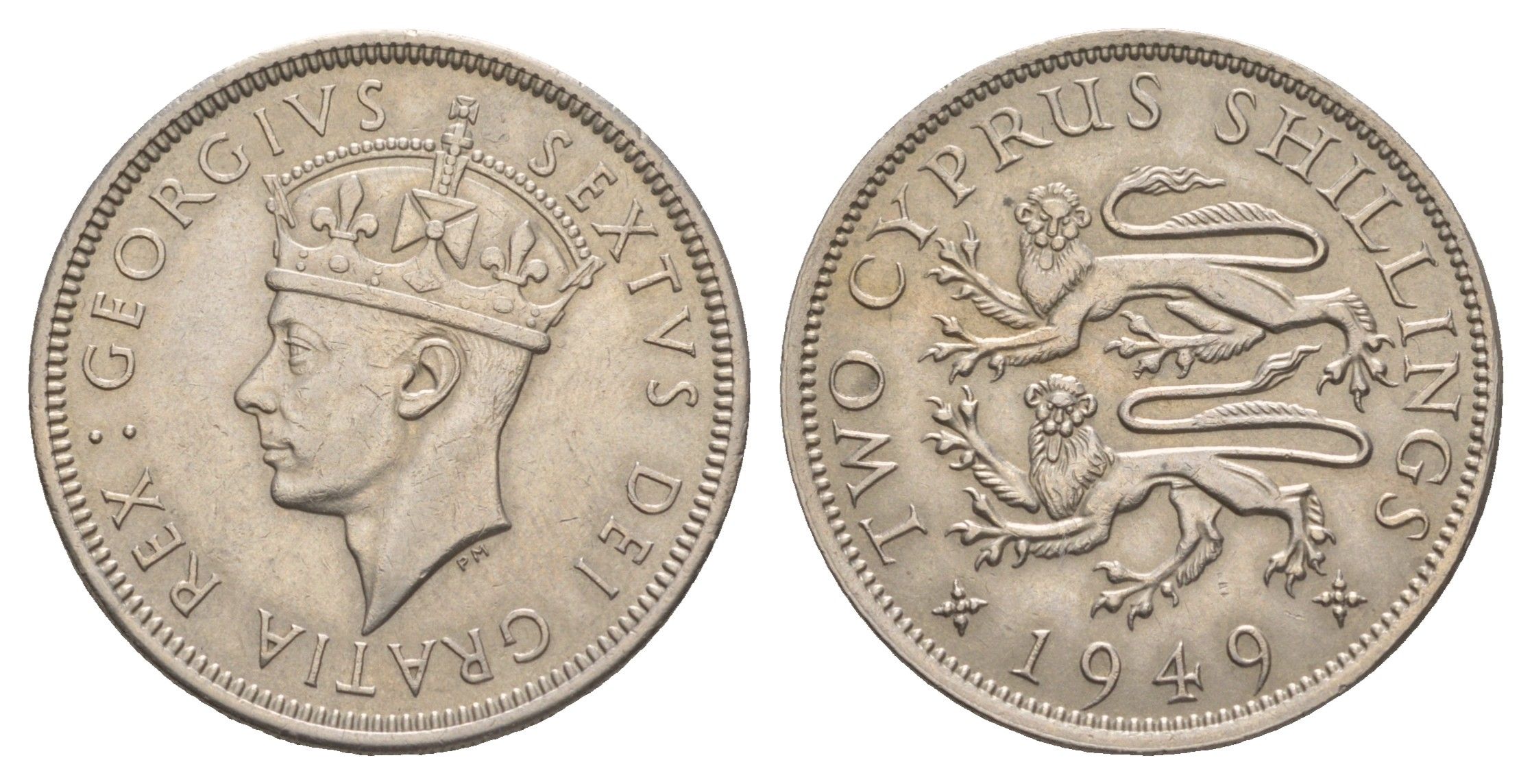 Кипр 2 шиллинга 1949 Георг VI (1936-1952), год-тип KM 32 медно-никель 5010-1424