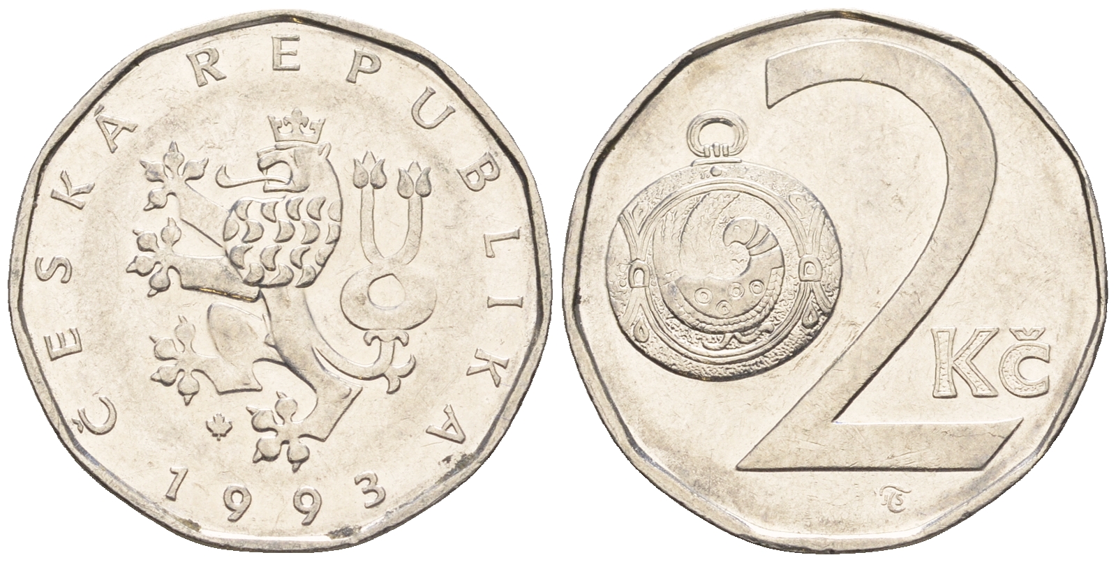 Чехия 2 кроны 1993 KM 9 сталь плакированная никелем 60-634