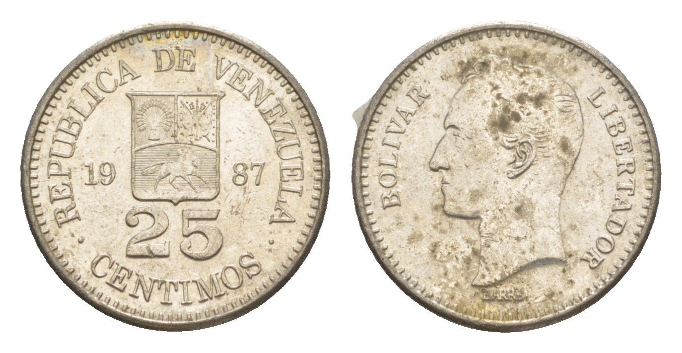 Венесуэла 25 сентимо 1987 Симон Боливар Y 50.2 никель 4580-427