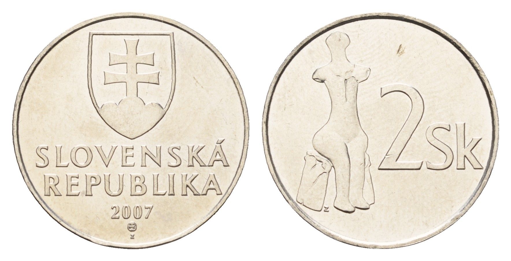 Словакия 2 кроны 2007 KM 13 сталь плакированная никелем UNC 4148-542