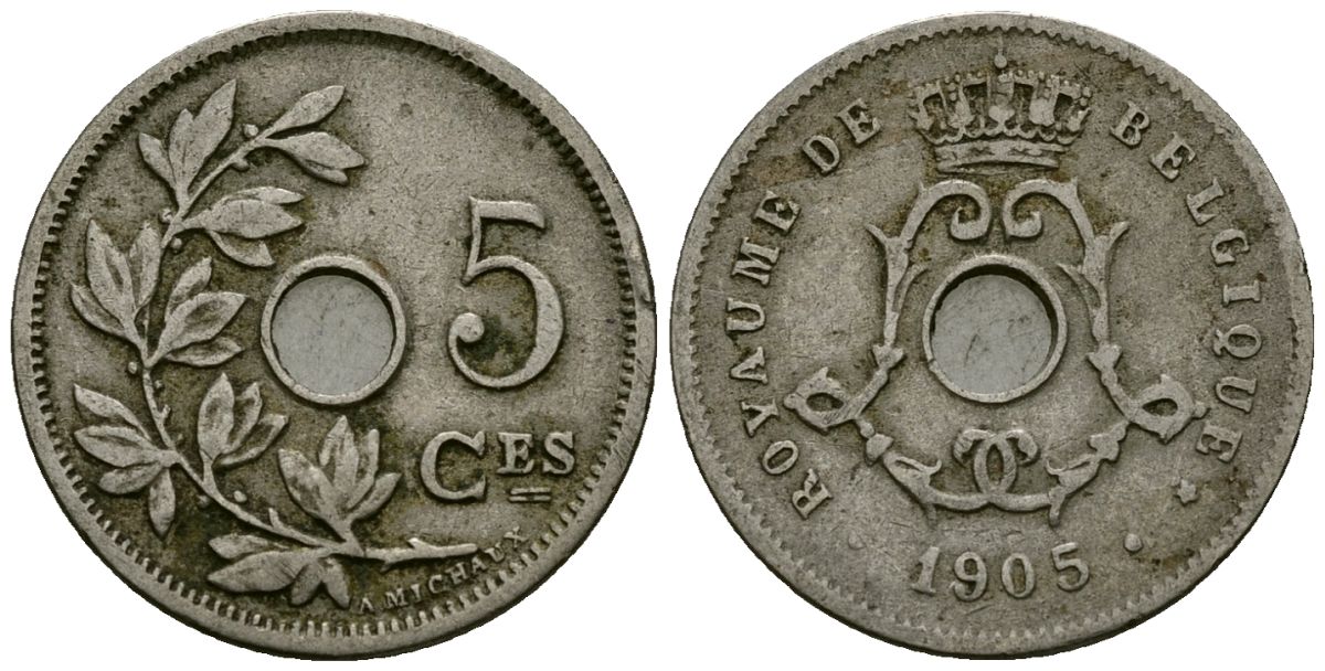 Бельгия 5 сантимов 1905 Belgique KM 54 медно-никель 4173-364