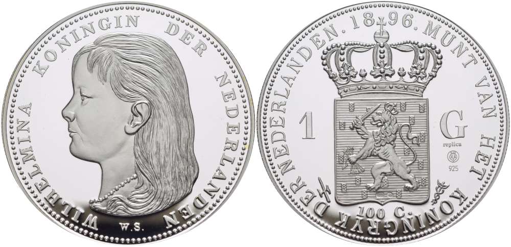 НИДЕРЛАНДЫ МЕДАЛЬ ND 1 ГУЛЬДЕН 1896, ВИЛЬГЕЛЬМИНА, ДИАМЕТР 45 ММ., ВЕС 31,33 ГР. серебро PROOF 00-00
