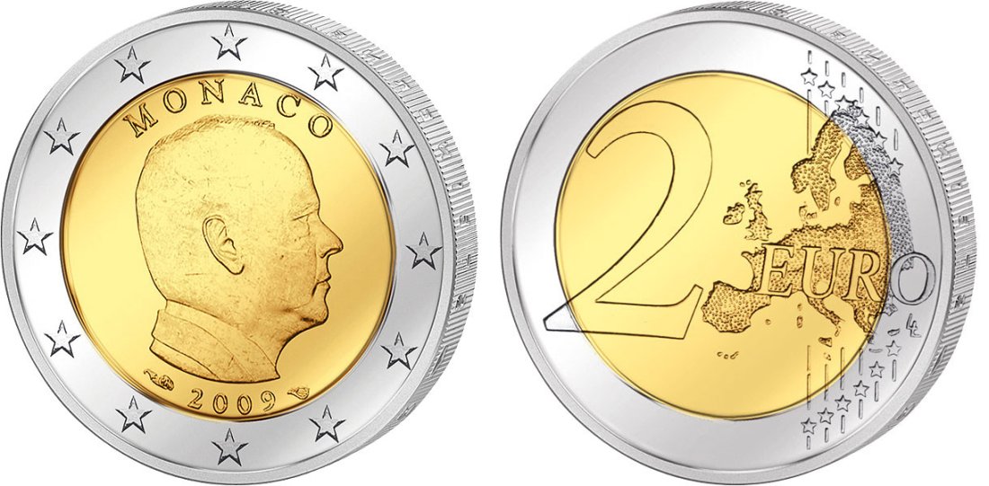 Монако 2 евро 2009 Князь Альберт II KM 195 биметалл UNC 1528-321