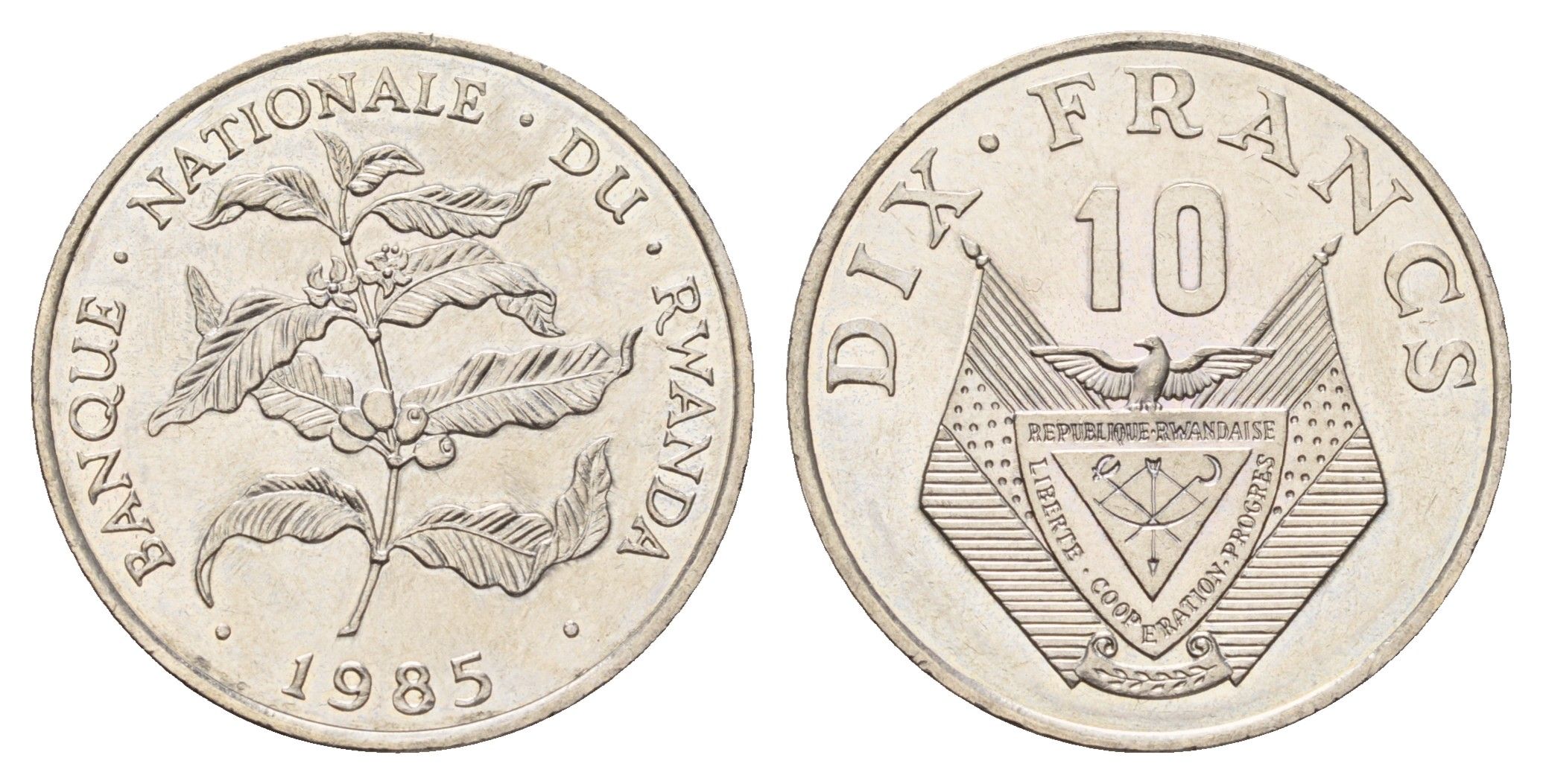 Руанда 10 франков 1985 год-тип KM 14.2 медно-никель UNC 4678-143