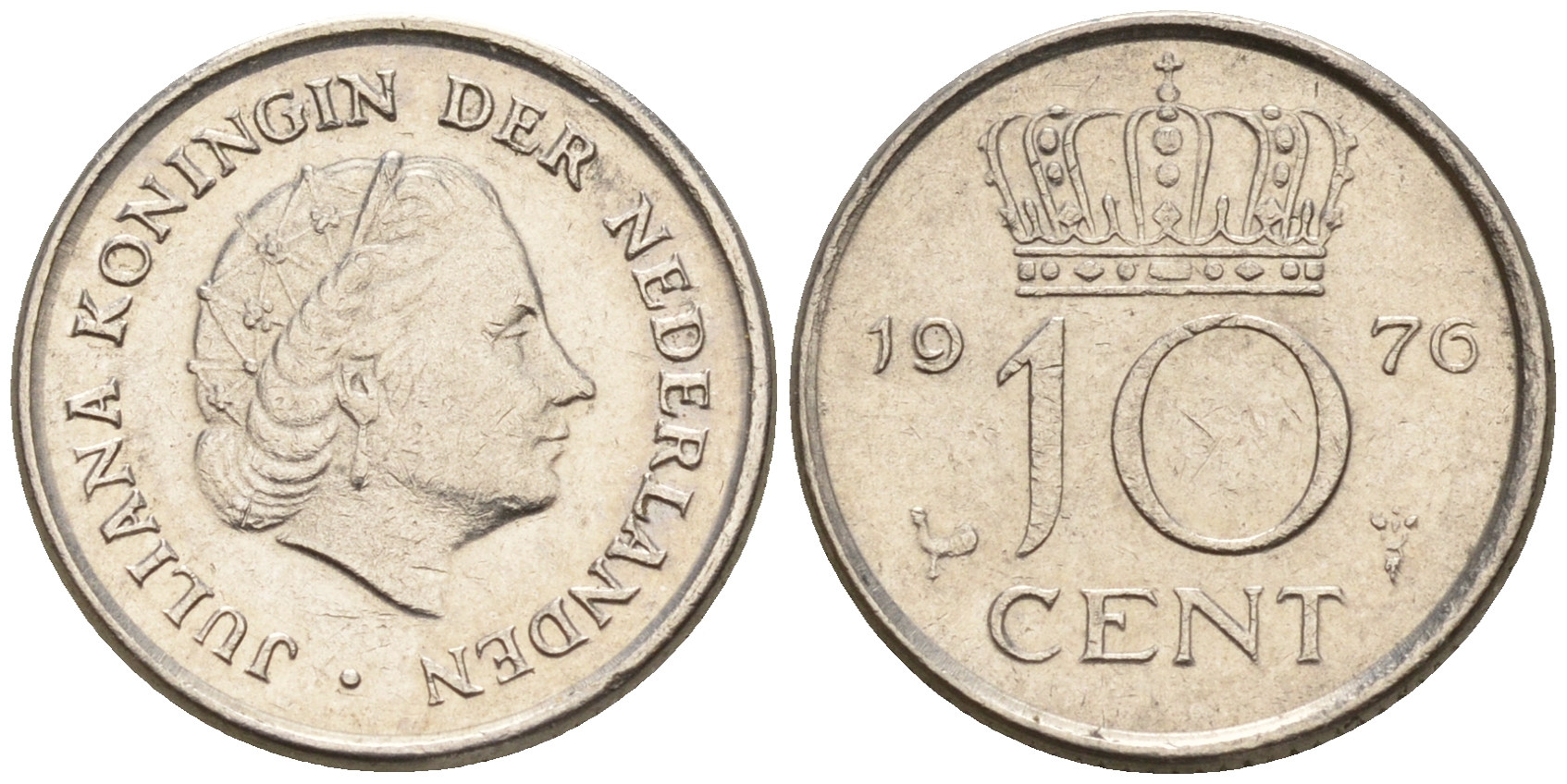 Нидерланды 10 центов 1976 Юлиана (1948-1980) КМ 182 никель    4602-536